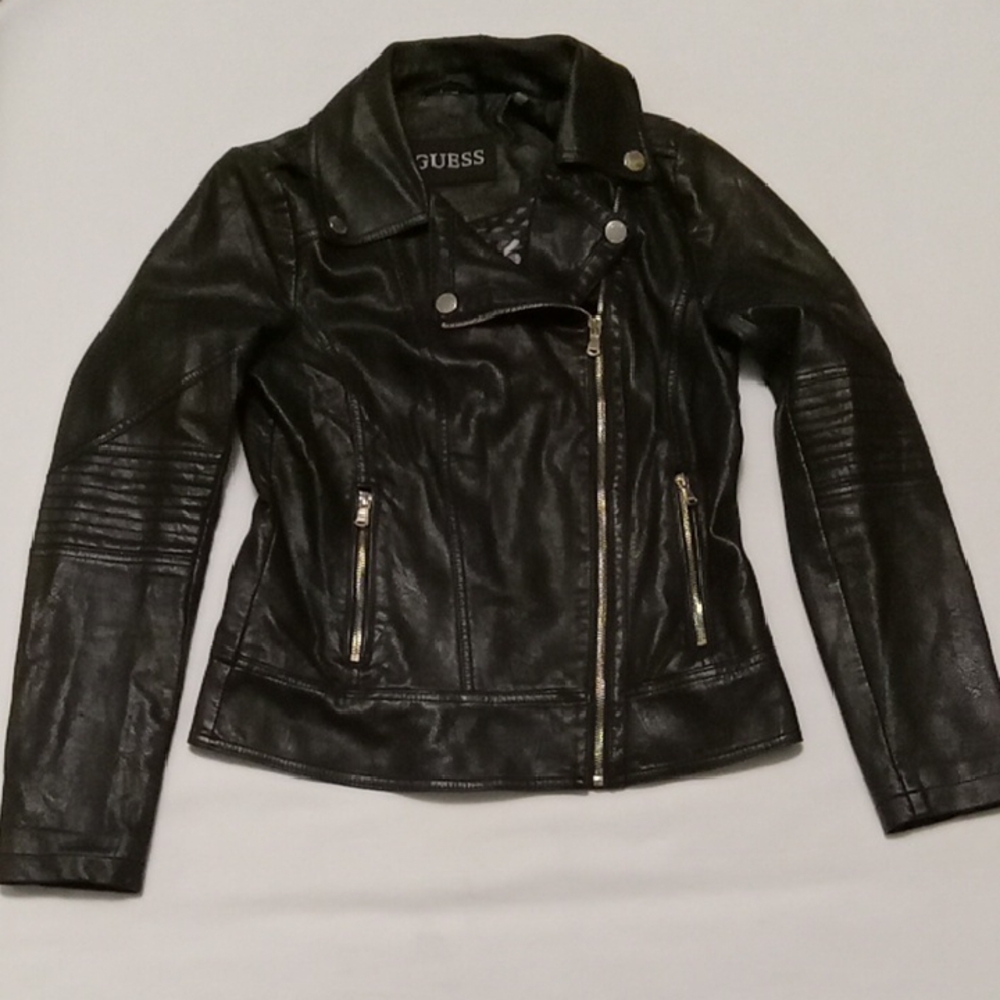 Guess Women's Moto Black Leather Jacket